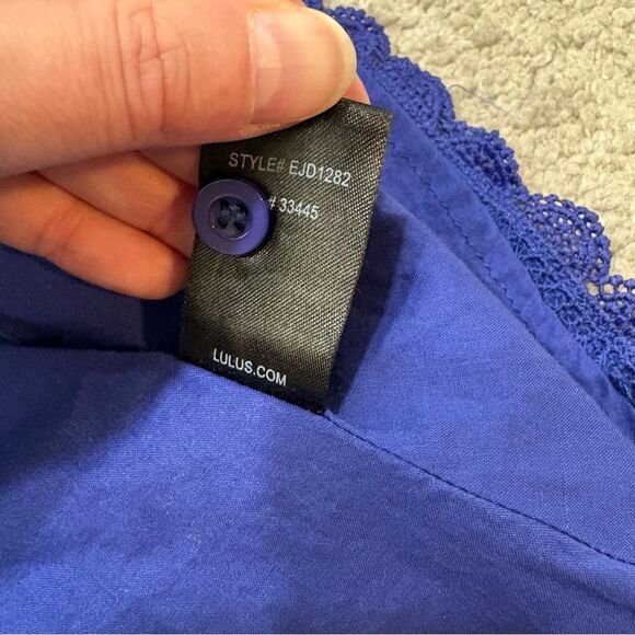 Lulus Let Your Heart Go Cobalt Blue Eyelet A-Line Mini Dress Size M - Picture 10 of 14